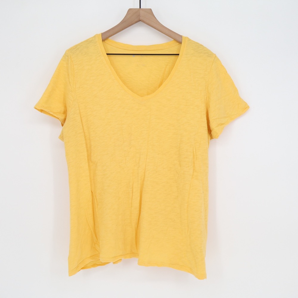 Unknown T-Shirt Womens 2X V-Neck Yellow Slub Cotton Short Sleeve Excellent